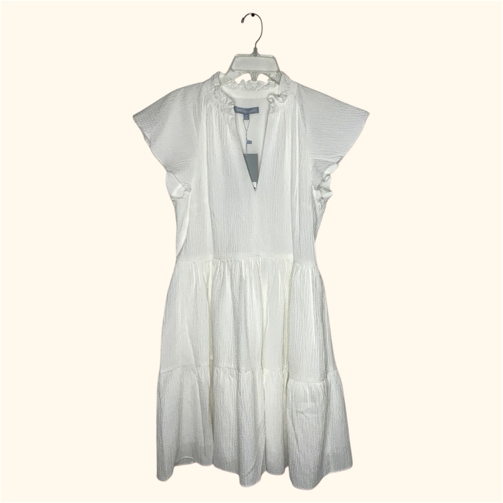 Antonio Melani Vanya White Ruffle V-Neck Zip Side A-Line Mini Dress Size 8